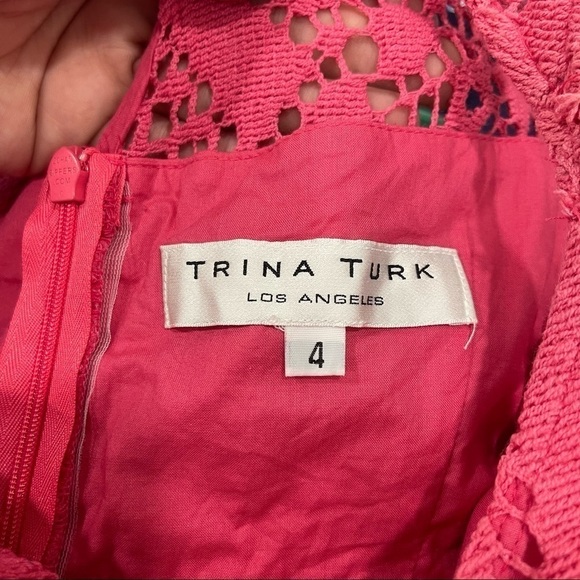 Trina Turk Sleeveless Sheath Dress Pink Crochet Lace 4 - Picture 7 of 7
